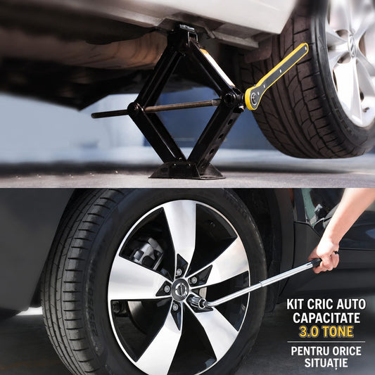Cric Auto Trapezoidal pentru Ridicarea Masinii, Greutate Maxima Suportata 3 Tone, Ideal pentru Vehicule Tip Autovehicul, Motocicleta, ATV, Camion, Utilaj Agricol, 41.5 × 9 × 10 cm, Negru