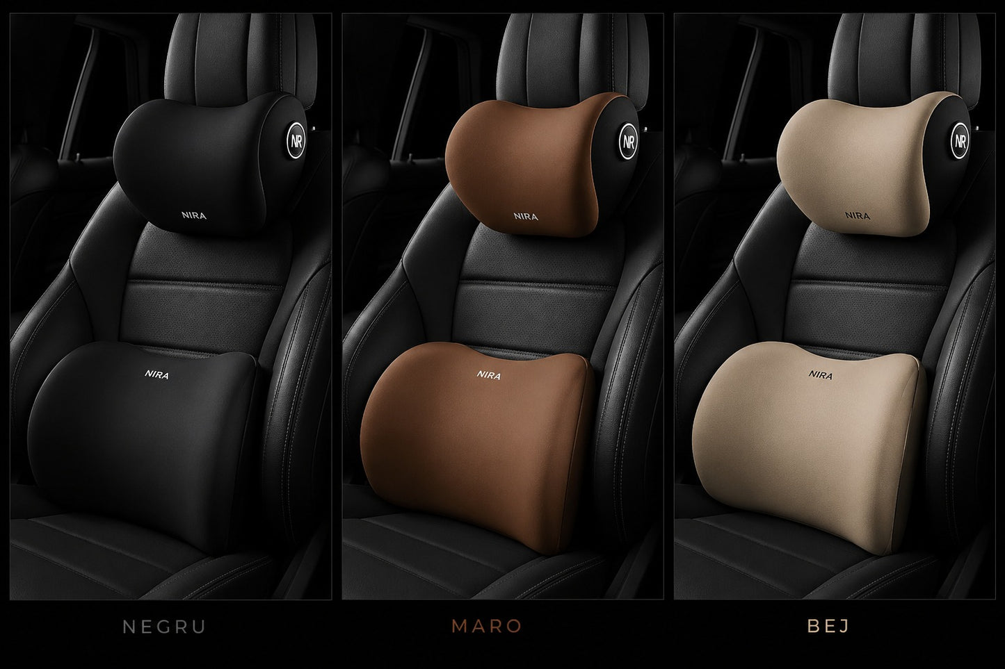 Set Premium Suport Lombar și Tetieră Auto – Spumă cu Memorie, Confort Maxim la Volan