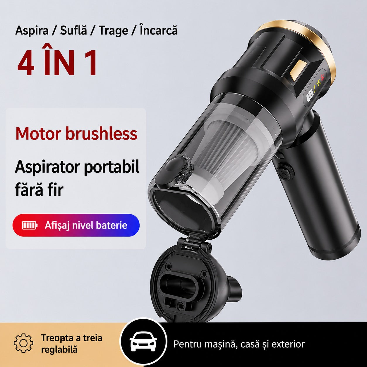 Aspirator Auto Profesional Premium cu Motor Brushless, 20.000 PA, Portabil, Fără Fir, Putere Mare de Aspirare