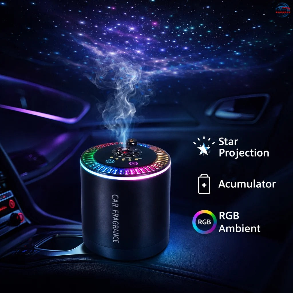 Difuzor parfum auto aromaterapie cu acumulator RGB proiectie stele plafon lumini ambientale